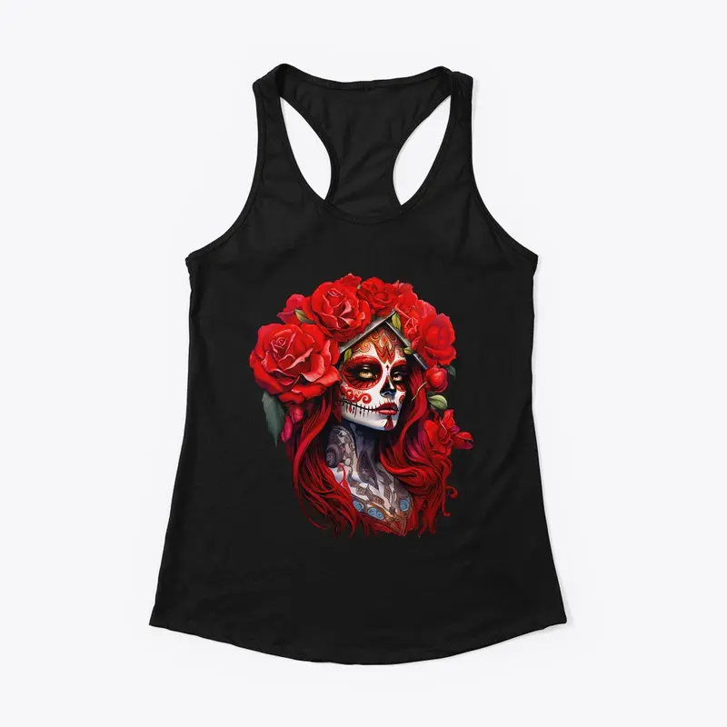 Red Floral Calavera Catrina