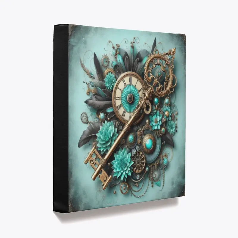 Turquoise Steampunk Floral Key